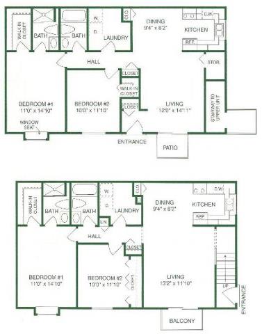B 2 Bed 2 Bath Floorplan at Pilgrim Village - Canton, MI