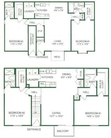 C 2 Bed 2 Bath Floorplan at Pilgrim Village - Canton, MI