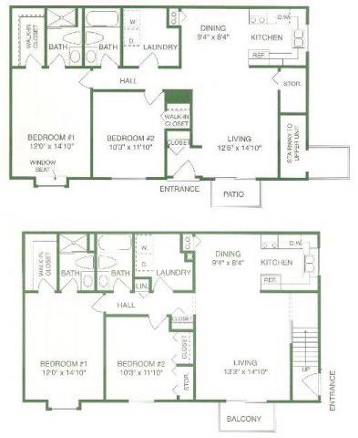 D 2 Bed 2 Bath Floorplan at Pilgrim Village - Canton, MI
