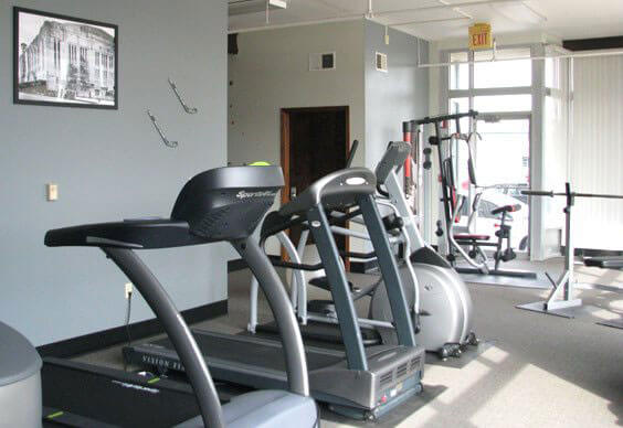 fitness center at apartment community