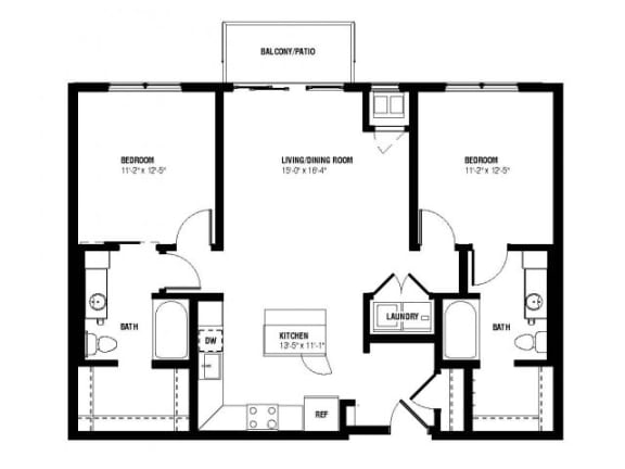 Lucent Floor Plan (2 beds, 2 baths, 1005-1044 sq.ft, rent $2,070-$2,110/month)