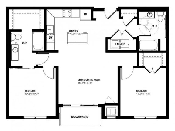 Neo Floor Plan (2 beds, 2 baths, 1056 sq.ft, rent $2,045/month)