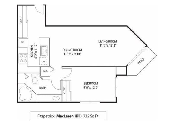 MacLaren Hill Fitzpatrick Floor Plan MacLaren Hill Apartments in St. Paul, MN 1 Bedroom 1 Bathroom Apartment