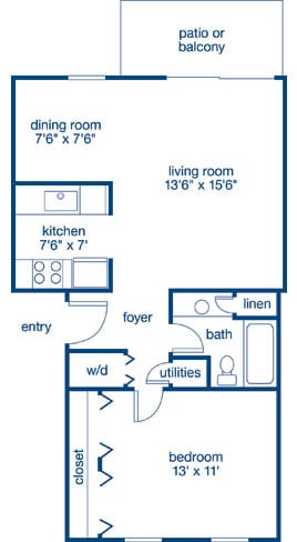 1 Bedroom A 1 Bath Floor Plan at Merrick Place, Lexington, 40502
