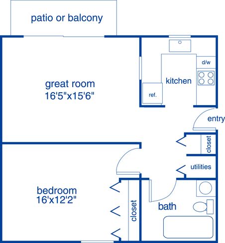 1 Bedroom B 1 Bath Floor Plan at Merrick Place, Lexington, Kentucky