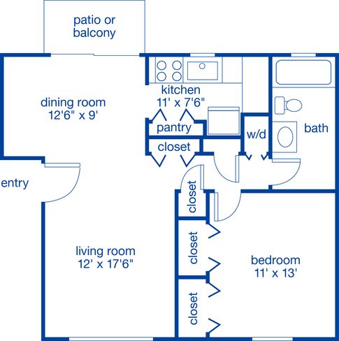 1 Bedroom F 1 Bath Floor Plan at Merrick Place, Lexington, KY