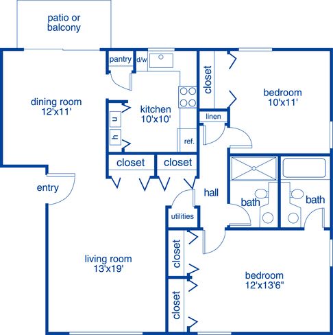 2 Bedrooms B and 2 Bathrooms Floor Plans at Merrick Place, Lexington