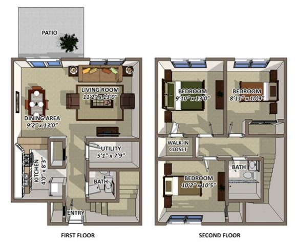 The Churchill Floor Plan The Churchill Floor Plan at South Square Townhomes, North Carolina