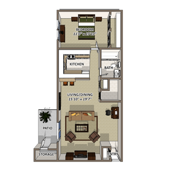 The Sands Floor Plan 680 Sq.Ft. at Lakecrest Apartments, PRG Real Estate Management, Greenville, SC