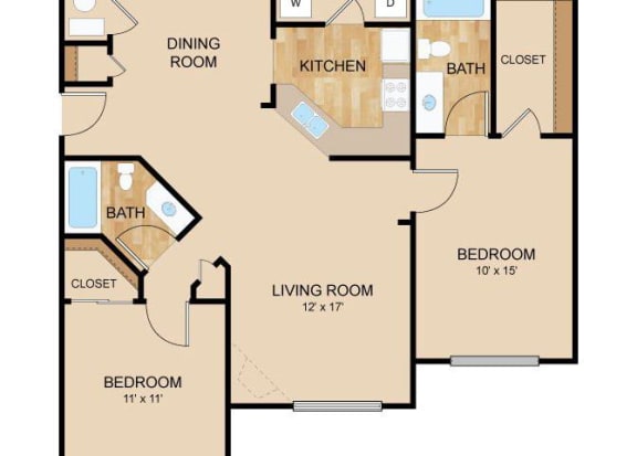 Floor Plan  2 Bedroom_2 Bath Floor Plan, at Autumn Grove Apartments, 5380 South 156th St, NE 68135