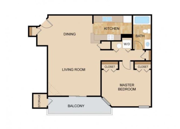 1 Bedroom 1 Bath Floor Plan, at Falgrove, The, 5410 S 111th Plz, Omaha, Nebraska