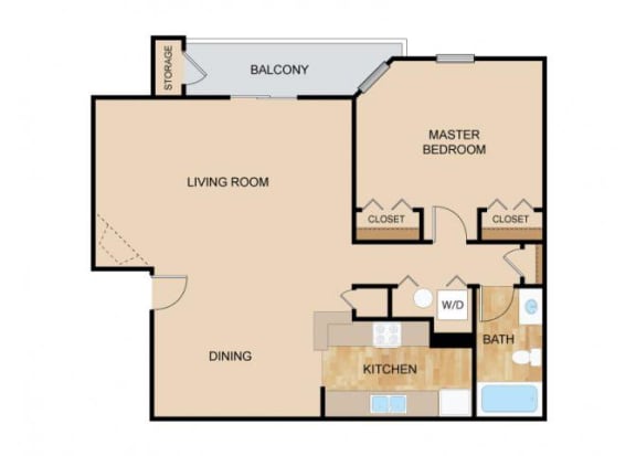 1 Bedroom 1 Bath Floor Plan, at Falgrove, The, 5410 S 111th Plz, Omaha, 68137