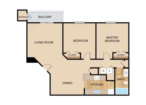 2 Bedroom 1 Bath Floor Plan, at Falgrove, The, 5410 S 111th Plz, Omaha