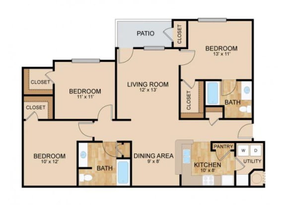 Martha's Vineyard Floor Plan, at Landings Apartments, Bellevue, NE 68123