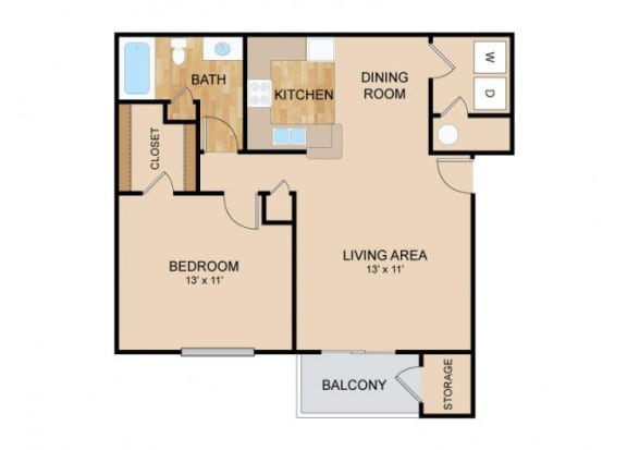 1 Bedroom_1 Bath Floor Plan, at Tiburon View Apartments, 16895 Oakmont Dr, Omaha, Nebraska