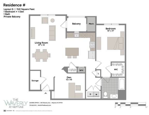 Layout G 1 Bed 1 Bath Floor Plan at The Waverly at Neptune, Neptune, NJ