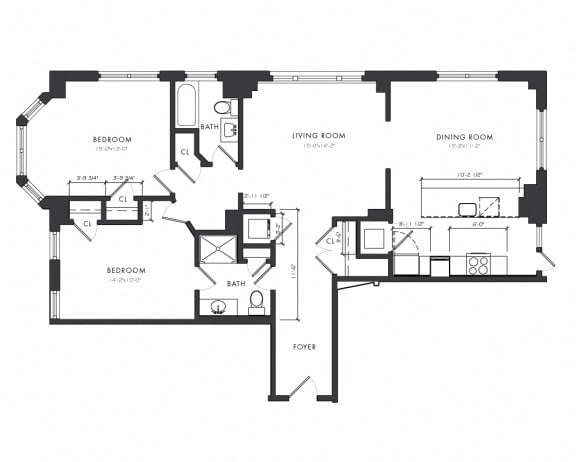 Floor Plan  Residence F - 2 Bedroom Executive