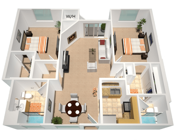 floor plan of unit 21 at The Village Apartments, California, 91406