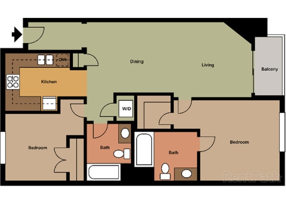 2 Bed - 2 Bath Capri Floor Plan at Le Blanc Apartment Homes, Canoga Park, CA