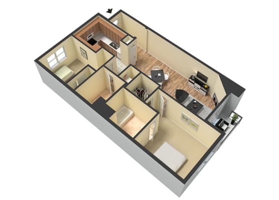 2 bed 2 bath floor plan M at Le Blanc Apartments, Canoga Park