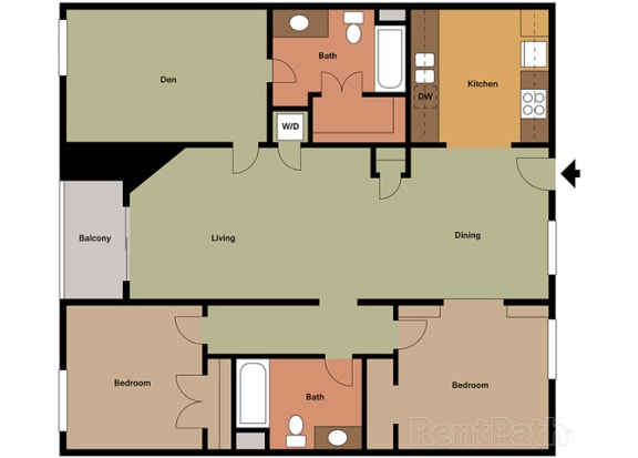 2 Bed - 2 Bath Marbella Den Floor Plan at Le Blanc Apartment Homes, California