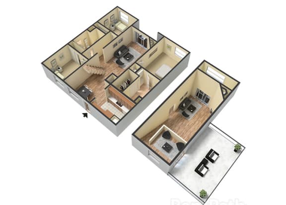 3 Bed - 2 Bath Marbella Loft Floor Plan at Le Blanc Apartment Homes, Canoga Park, 91304
