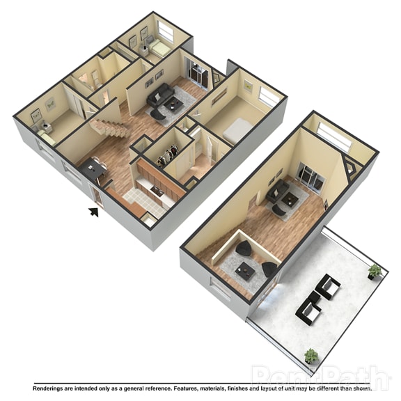 3 bed 2 bath floor plan K at Le Blanc Apartments, California