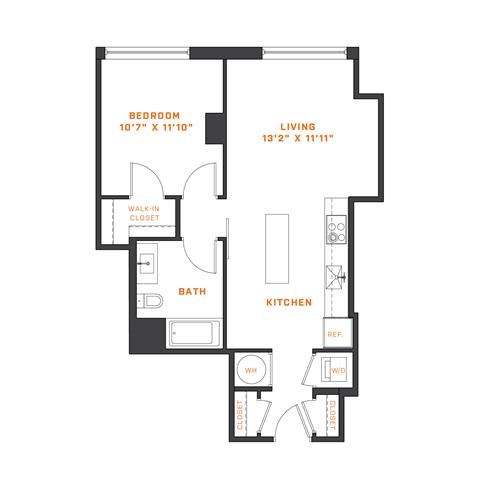 Floor Plan  1 Bedroom - 1 Bath | A03