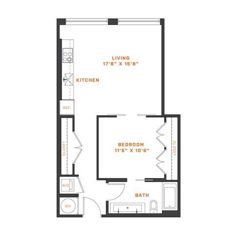 Floor Plan  1 Bedroom - 1 Bath | A05