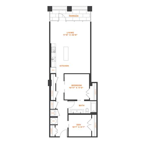 Floor Plan  1 Bedroom Den - 1 Bath | AD8