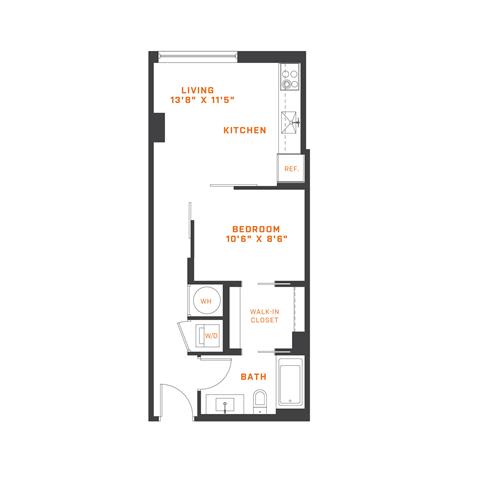 Floor Plan  1 Bedroom - 1 Bath | AJ1
