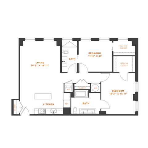 Floor Plan  2 Bedroom - 2 Bath | B04