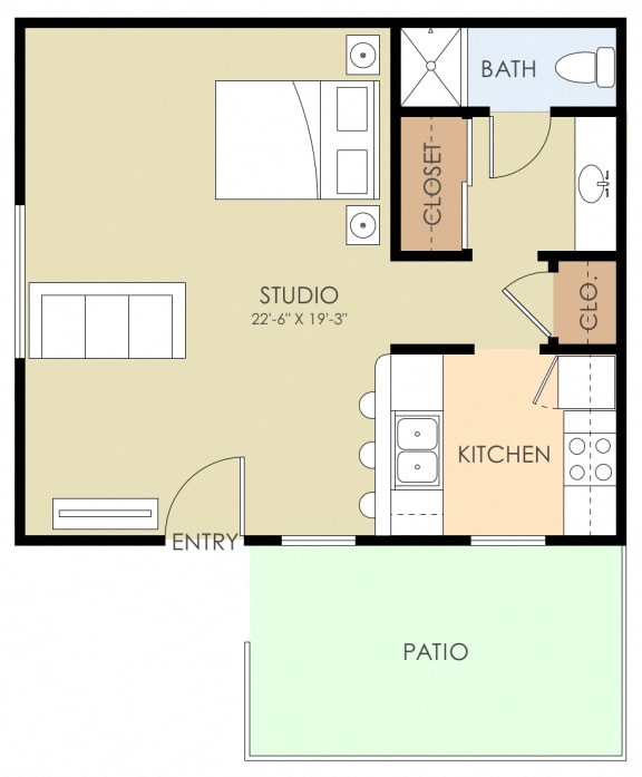 Studio Floor Plan at 720 North Apartments, Sunnyvale, CA, 94085