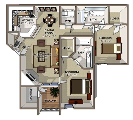 The Magnolia Floor Plan The Magnolia Floor Plan at Sawgrass Apartments in Orlando FL
