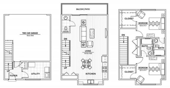 2 Bed 2.5 Bath Floor Plan at Aventura at Forest Park, St. Louis
