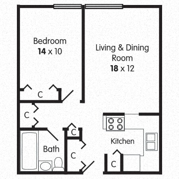  Floor Plan 1 Bedroom Apartment