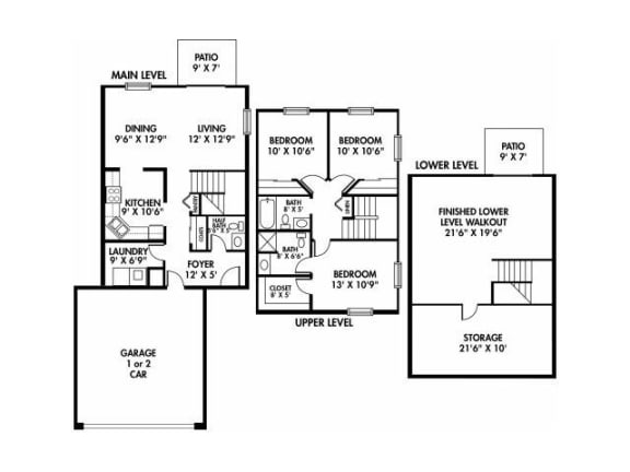  Floor Plan C - 3 Bed/3 Level - 2 Car