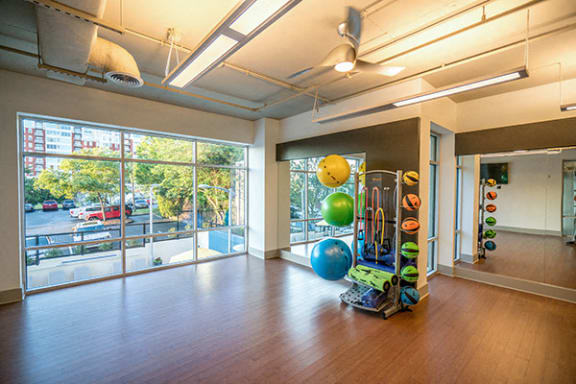 Flex Rooms With Fitness Space For Yoga, Spin And Pilates at Link Apartments® Glenwood South, Raleigh, North Carolina