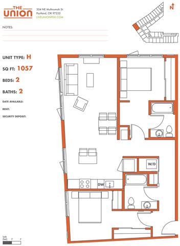 The Union Portland OR 2 Bedroom Sq Ft 865 Unit H-2