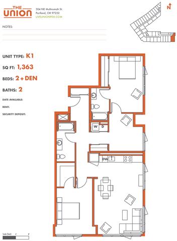 The Union Portland OR 2 Bedroom Sq Ft 1234 Unit K1-2