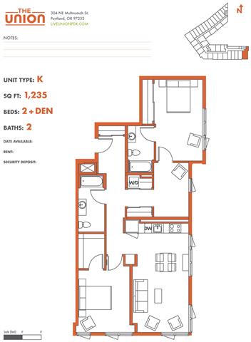 The Union Portland OR 2 Bedroom Sq Ft 1234 Unit K-2
