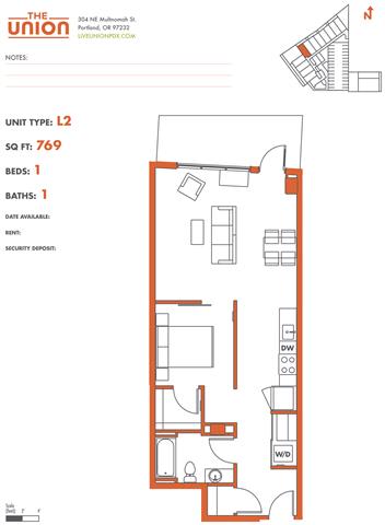 The Union Portland OR 1 Bedroom Sq Ft 769 Unit L2-2