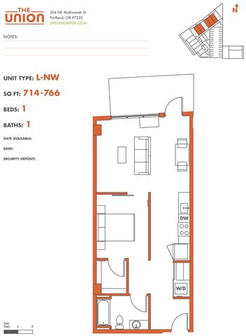 The Union Portland OR 1 Bedroom Sq Ft 769 Unit LNW-2