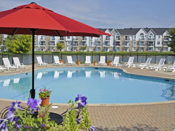 Seasonal swimming pool at Southport Apartments, Michigan, 48111