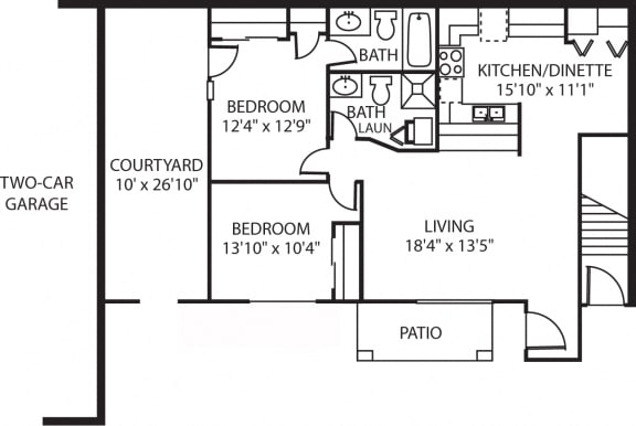 2 Bedroom, 2 Bathroom Lower, Garage, Courtyard, Patio