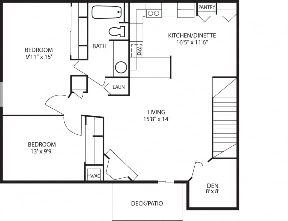 2 Bed 1 Bath Upper Level Apartment with Fireplace, Den, Private Entry & Eat in Kitchen.