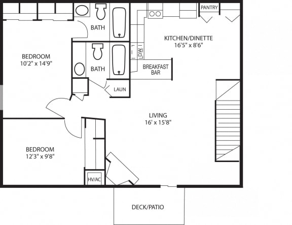 2 Bed 2 Bath Upper with Fireplace, private entry, and large eat in kitchen.