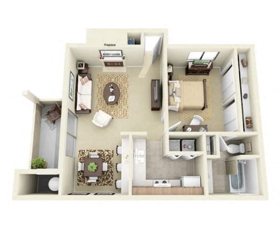 The Paloverde 1 Bed 1 Bathroom Floorplan