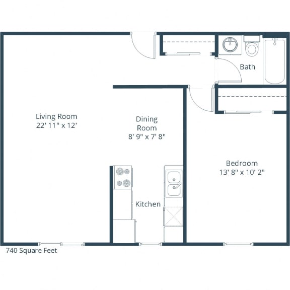 800 Square-Feet One Bedroom Floor Plan 11B at Georgetown on the River Apartments, Fridley, MN