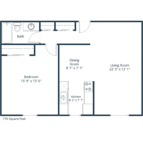Floor Plan  Starting from 750 Square-Feet One Bedroom Floor Plan 11C at Georgetown on the River Apartments, Fridley, 55432